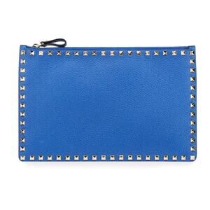 Valentino Garavani Rockstud Large
Leather Zip Pouch Bag, Blue